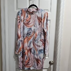 Fashion Nova Pink and Gray Sheath Dress with Mock Neck